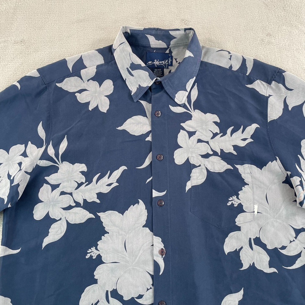 Vintage Billabong Shirt Men Large Blue Grey‎ Floral Hawaiian Short Sleeve Beach